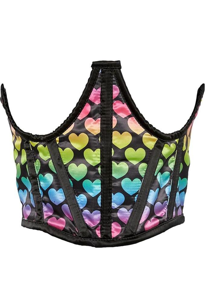 Lavish Rainbow Hearts Satin Underwire Waist Cincher Corset.