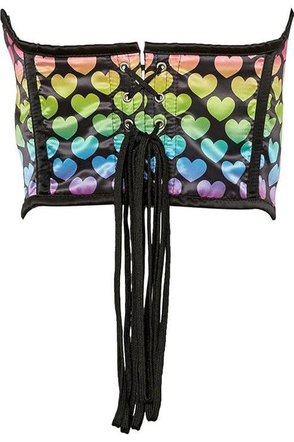 Lavish Rainbow Hearts Satin Underwire Waist Cincher Corset.
