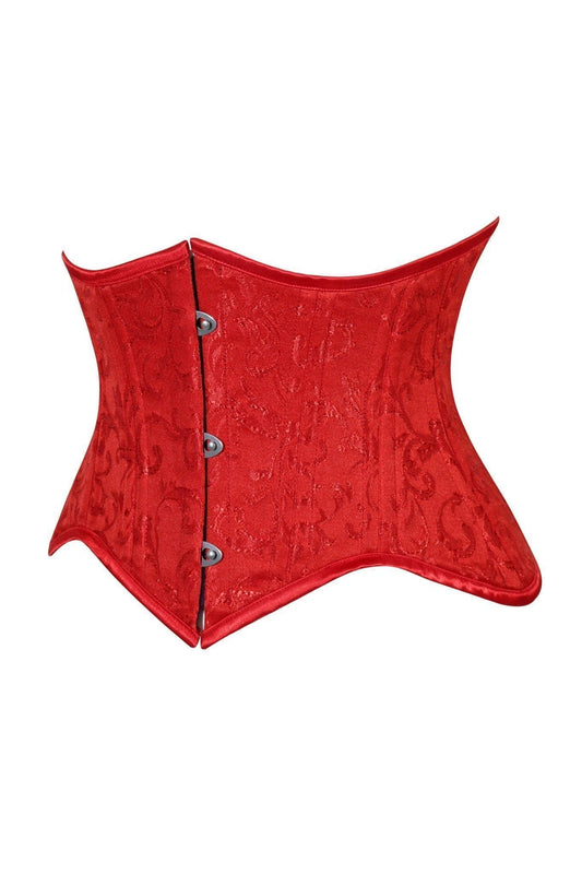 Lavish Red Brocade Mini Cincher Underbust Corset Waist Cincher Busk Closure
