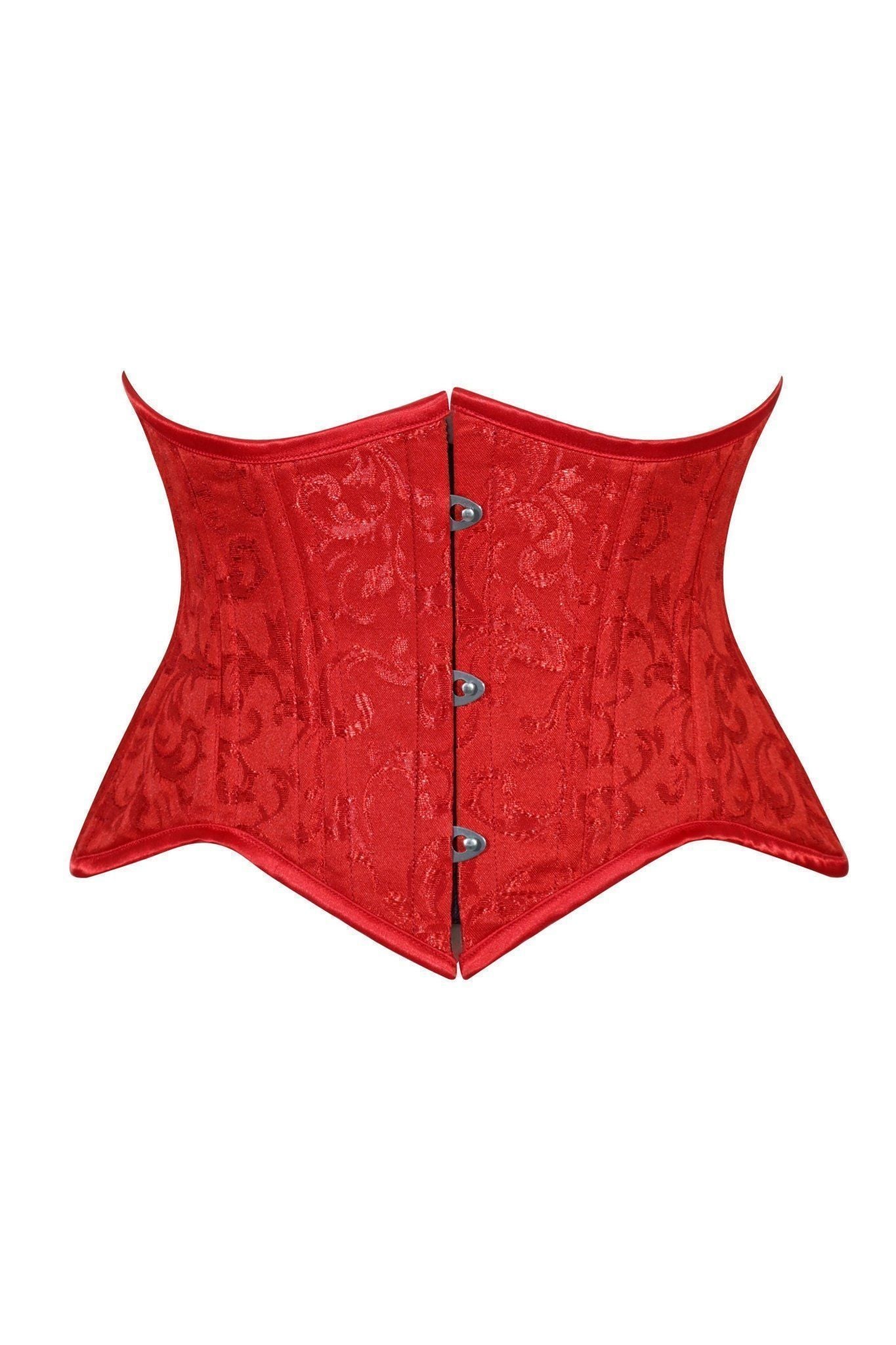 Lavish Red Brocade Mini Cincher Underbust Corset Waist Cincher Busk Closure