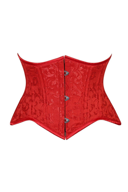 Lavish Red Brocade Mini Cincher Underbust Corset Waist Cincher Busk Closure