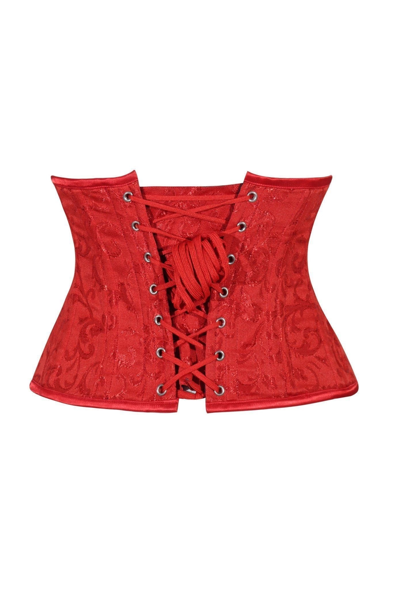 Lavish Red Brocade Mini Cincher Underbust Corset Waist Cincher Busk Closure
