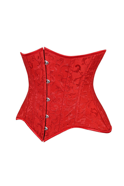 Lavish Red Brocade Waist Cincher Under Bust Corset w/Front Busk Closure