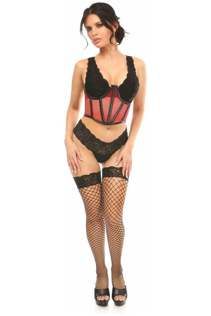 Lavish Red Fishnet Underwire Open Cup Waist Cincher