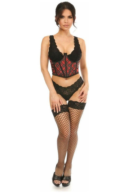 Lavish Red Plaid Satin Open Cup Waist Cincher