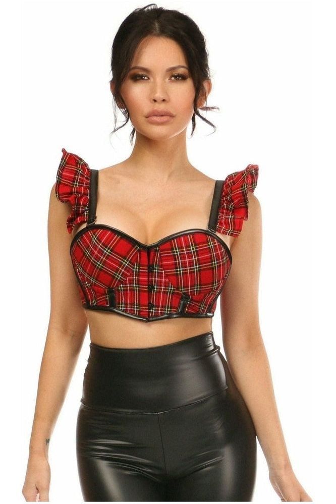 Lavish Red Plaid Underwire Bustier Top w/Removable Ruffle Sleeves