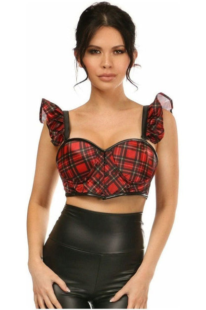 Lavish Red Plaid Underwire Bustier Top w/Removable Ruffle Sleeves