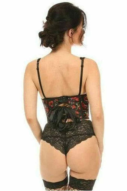 Lavish Red Roses Satin Open Cup Waist Cincher