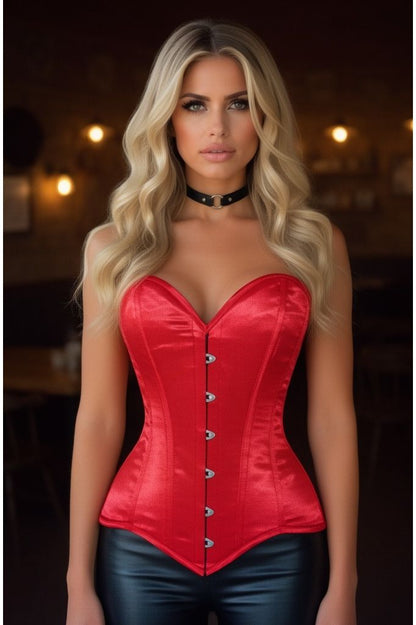Lavish Red Satin Overbust Corset Sweetheart Neckline Busk Closure