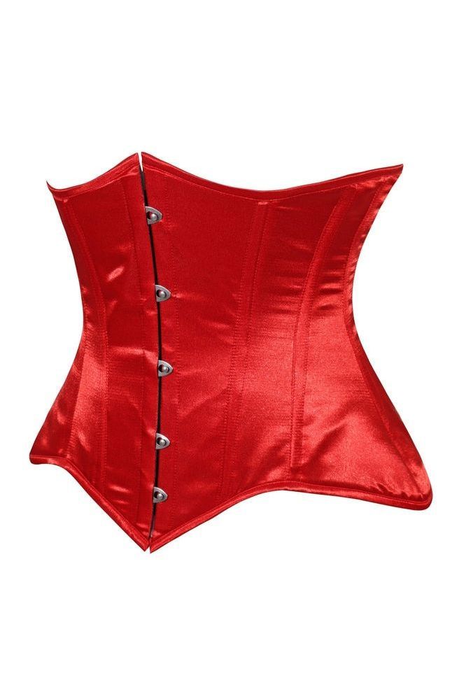 Lavish Red Satin Underbust Corset Waist Cincher Busk Closure