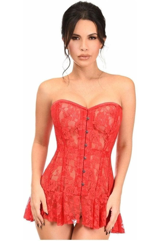 Lavish Red Sheer Lace Corset Dress