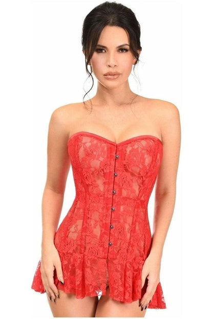 Lavish Red Sheer Lace Corset Dress