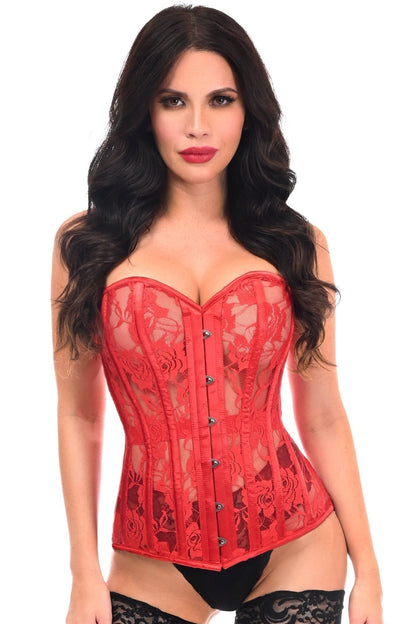 Lavish Red Sheer Lace Over Bust Corset
