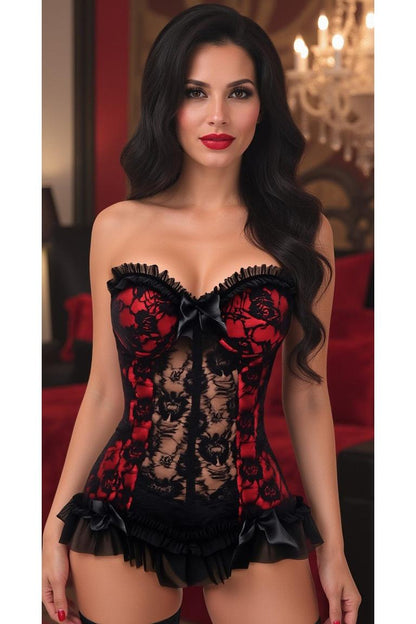 Lavish Red w/Black Lace & Lycra Hook & Eye Stretch Bustier Corset.