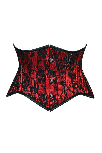 Lavish Red/Black Lace Mini Cincher Underbust Corset Waist Cincher Busk Closure