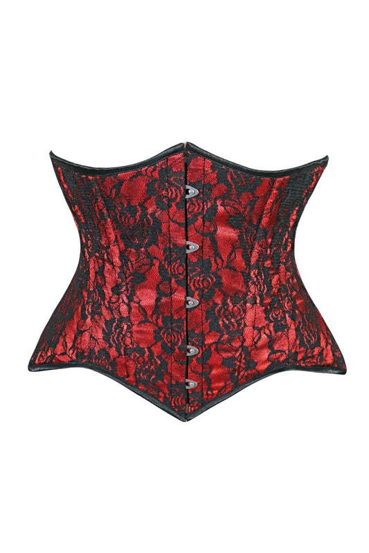 Lavish Red/Black Lace Underbust Corset Waist Cincher Busk Closure