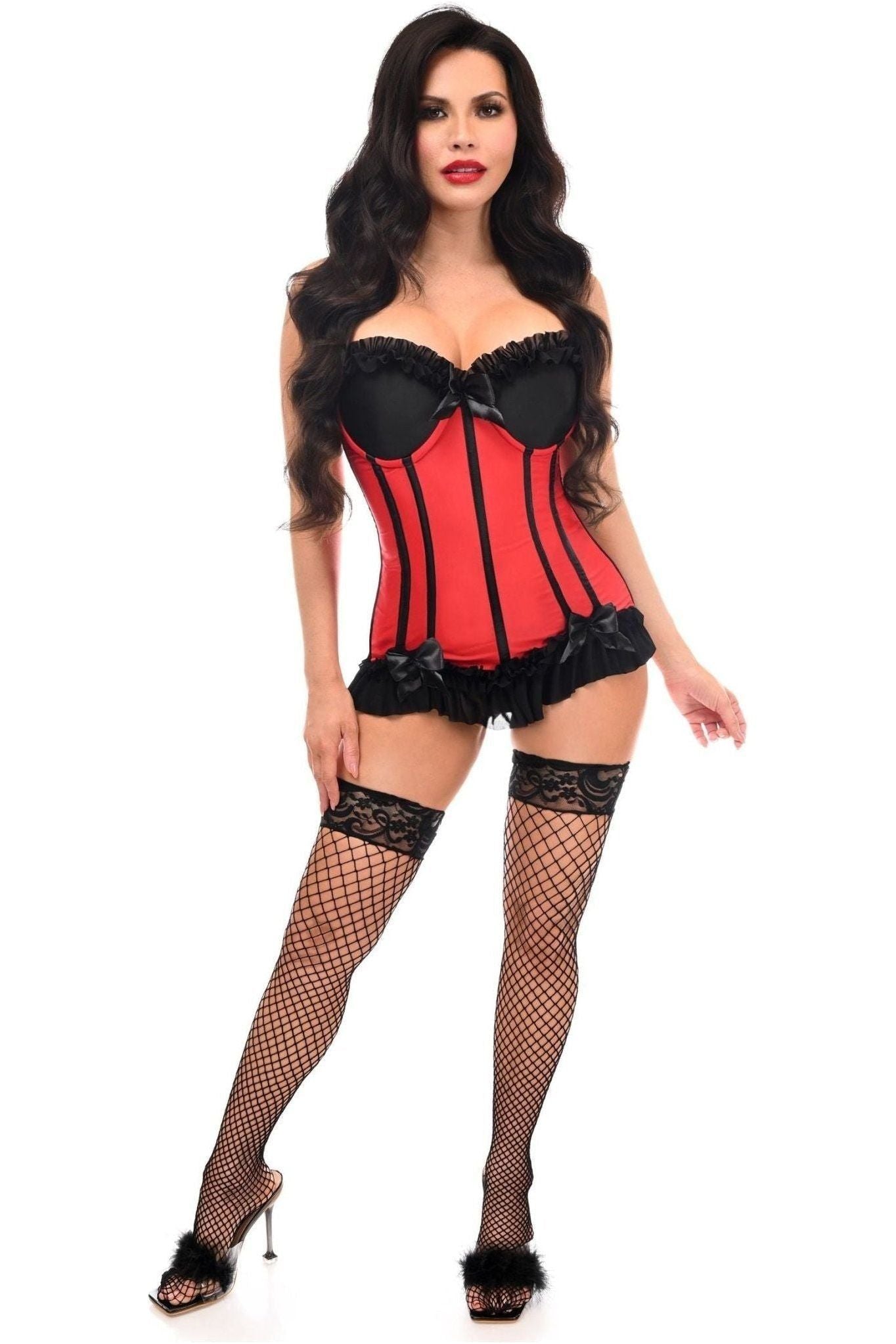 Lavish Red/Black Lycra Hook & Eye Stretch Bustier Corset.