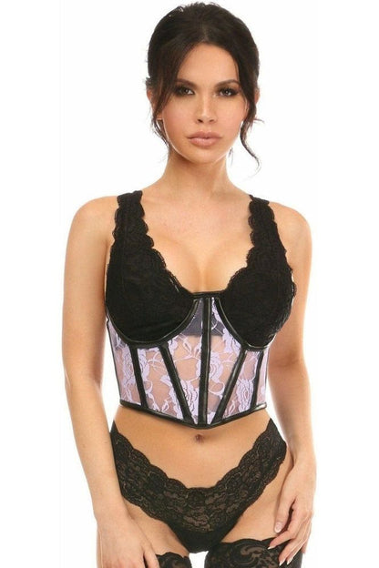 Lavish Sheer Lavender Lace & Faux Leather Open Cup Waist Cincher