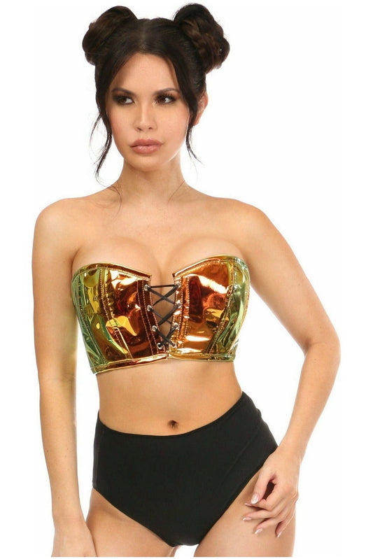 Lavish Orange/Gold Sunset Holo Lace-Up Short Bustier Top