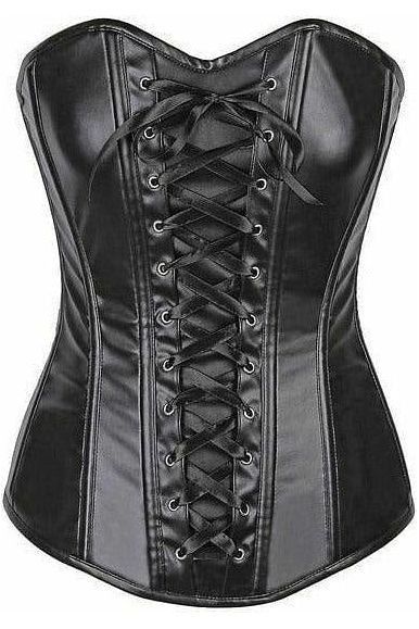 Lavish Wet Look Faux Leather Lace-Up Over Bust Corset