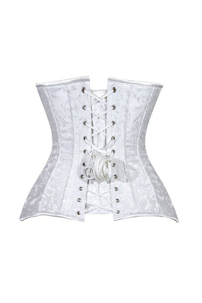 Lavish White Brocade Overbust Corset W/Busk Closure