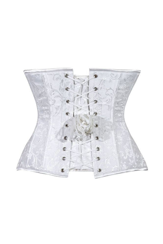 Lavish White Brocade Waist Cincher Under Bust Corset w/Front Busk Closure