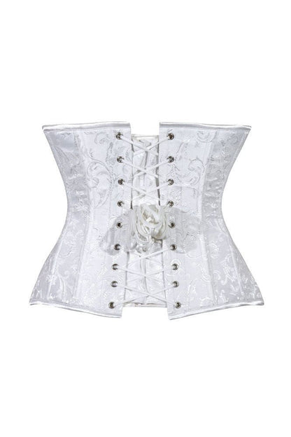 Lavish White Brocade Waist Cincher Under Bust Corset w/Front Busk Closure