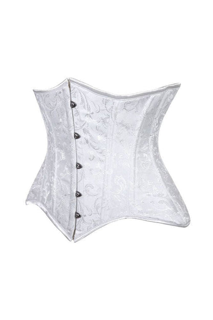 Lavish White Brocade Waist Cincher Under Bust Corset w/Front Busk Closure