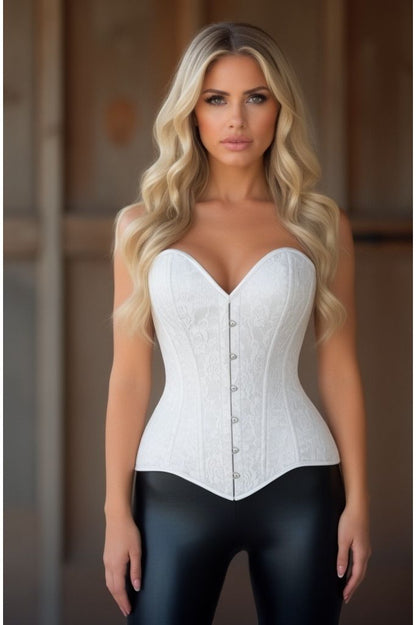 Lavish White Lace Overbust Corset Sweetheart Neckline Busk Closure