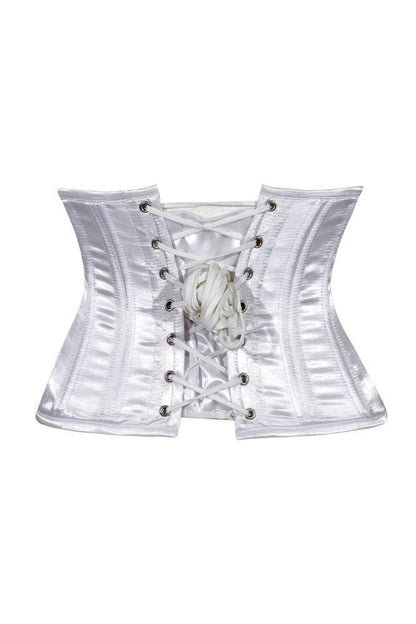 Lavish White Satin Mini Cincher Underbust Corset Waist Cincher Busk Closure