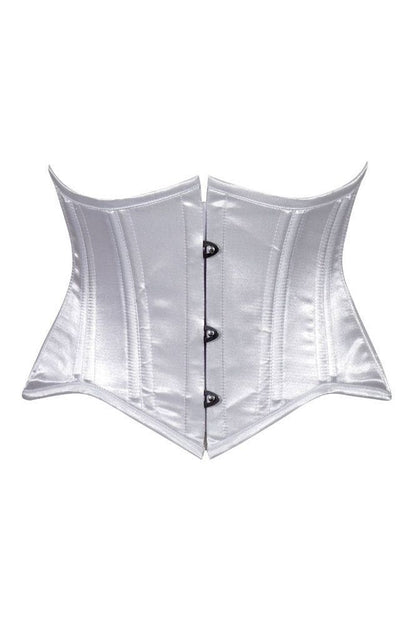 Lavish White Satin Mini Cincher Underbust Corset Waist Cincher Busk Closure