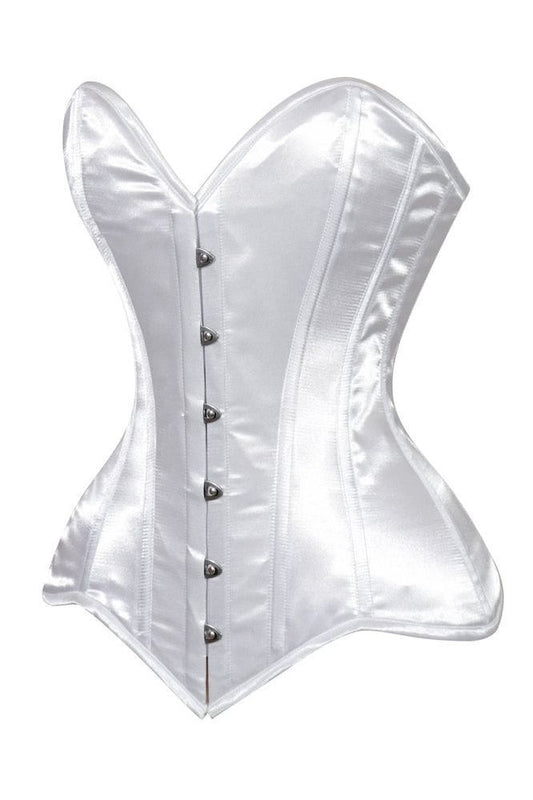 Lavish White Satin Overbust Corset Sweetheart Neckline Busk Closure