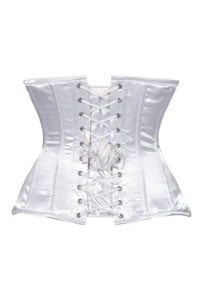 Lavish White Satin Underbust Corset Waist Cincher Busk Closure