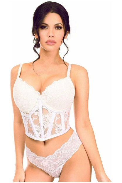 Lavish White Sheer Lace Underwire Waist Cincher Corset