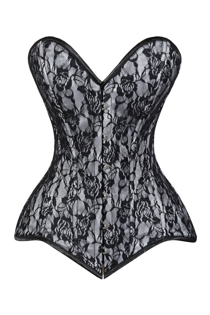 Lavish White/Black Lace Overbust Corset Sweetheart Neckline Busk Closure