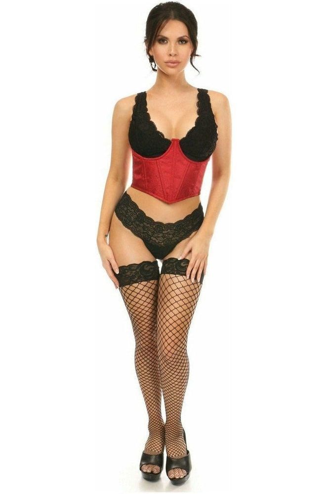 Lavish Wine Red Brocade Open Cup Waist Cincher