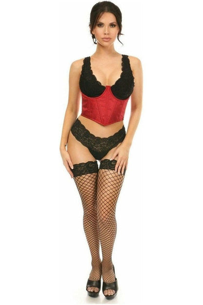 Lavish Wine Red Brocade Open Cup Waist Cincher