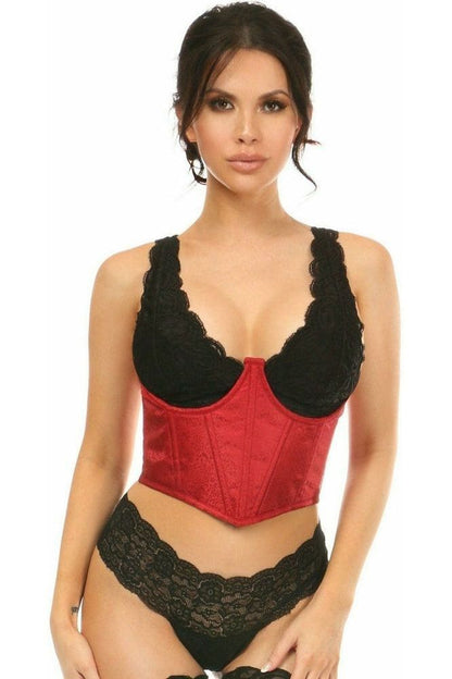 Lavish Wine Red Brocade Open Cup Waist Cincher