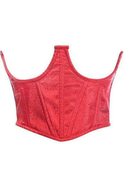 Lavish Wine Red Brocade Open Cup Waist Cincher