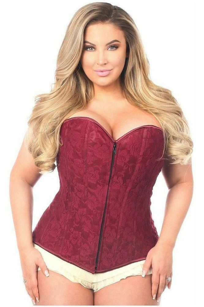 Lavish Wine Red Lace Overbust Corset w/Zipper