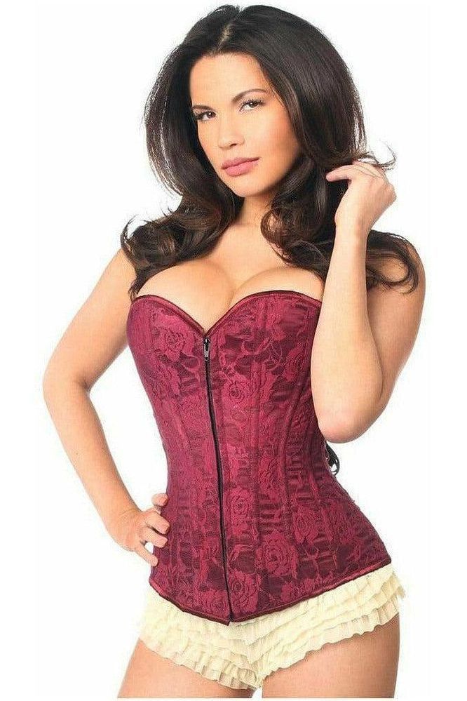 Lavish Wine Red Lace Overbust Corset w/Zipper