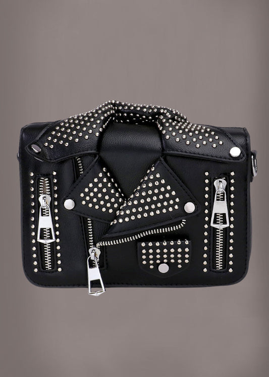 Studded Vegan Leather Jacket Style Crossbody Bag