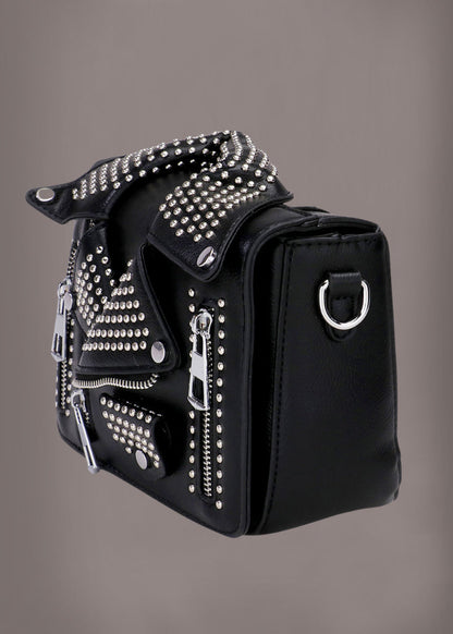 Studded Vegan Leather Jacket Style Crossbody Bag