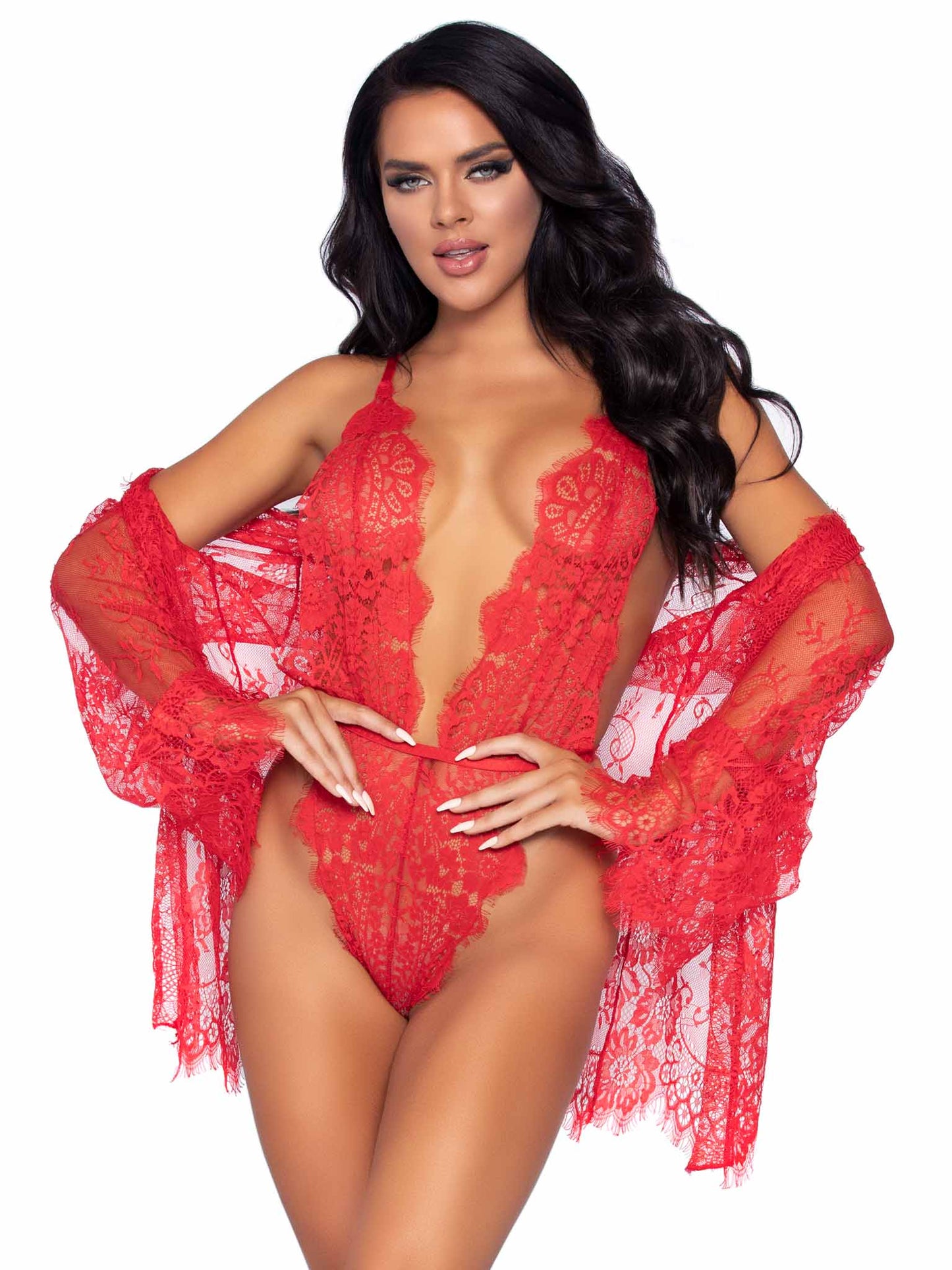 Love Affair Lace Robe & Teddy Set - Unspoken Fashion