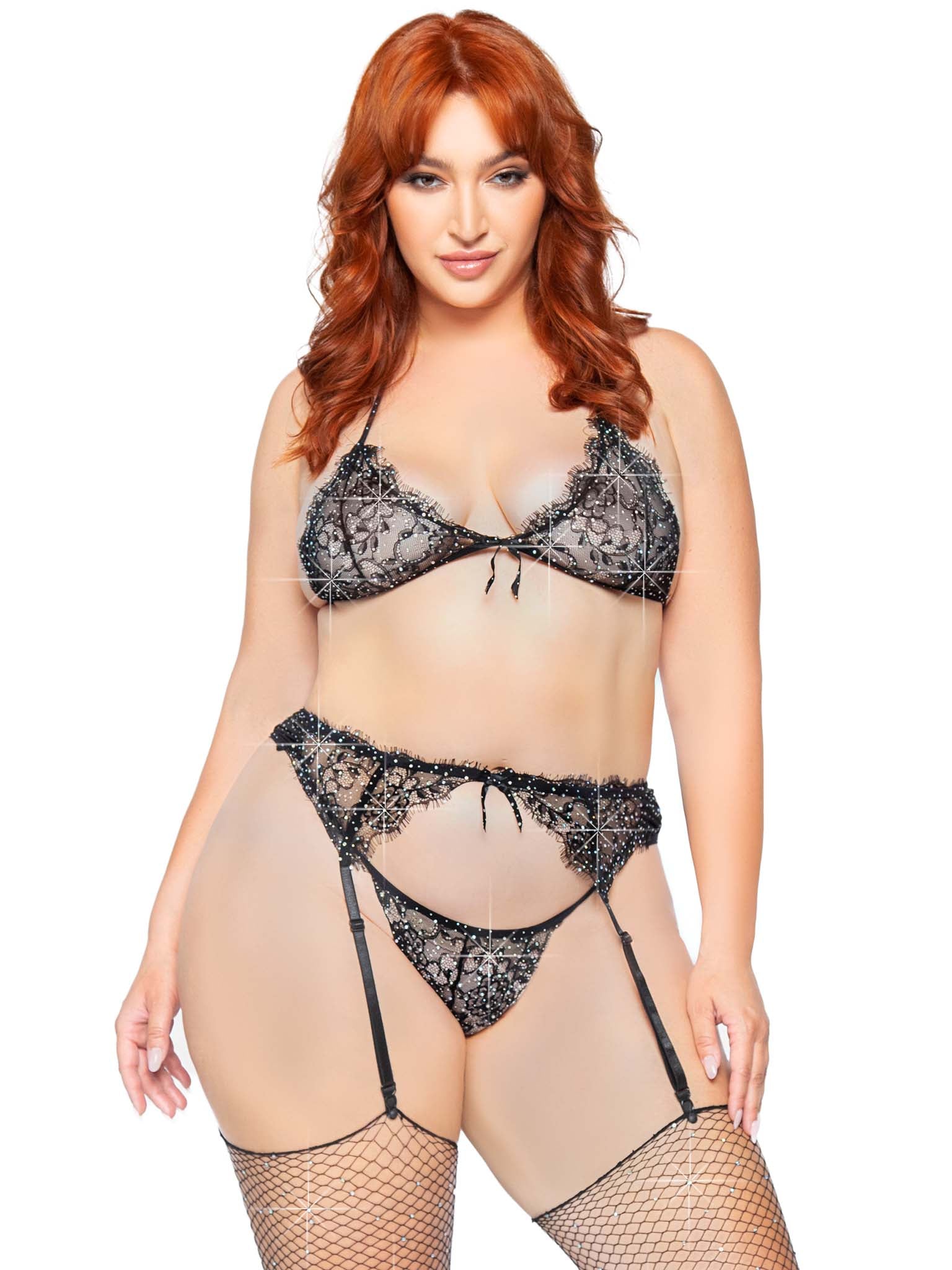 Love to Love Plus Rhinestone Lace Bra Set - Unspoken Fashion