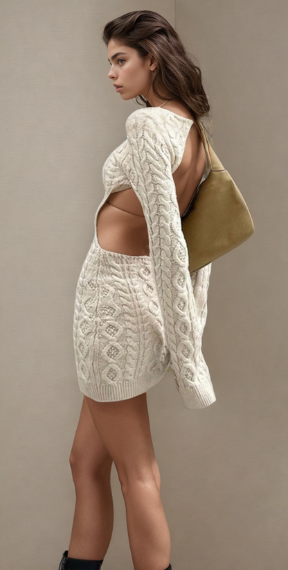Cut Out Cable Net Mini Dress