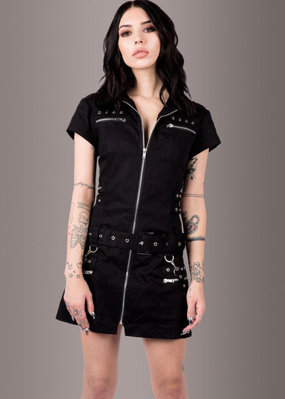 Macabre Heartdrop Goth Mini Dress with Buckles and Lacing - Unspoken Fashion