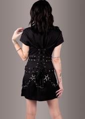 Macabre Heartdrop Goth Mini Dress with Buckles and Lacing - Unspoken Fashion