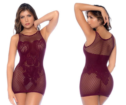 Mapale 1118 Sleeveless Floral Fishnet Dress Color Cherry - Unspoken Fashion