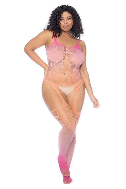 Mapale 1125X Curvy Size Floral Ombre Bodystocking Color Sunset - Unspoken Fashion